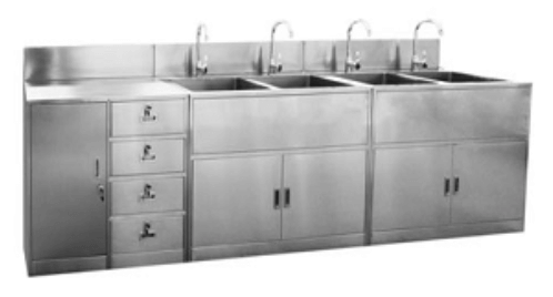 Stainless steel worktop with doors