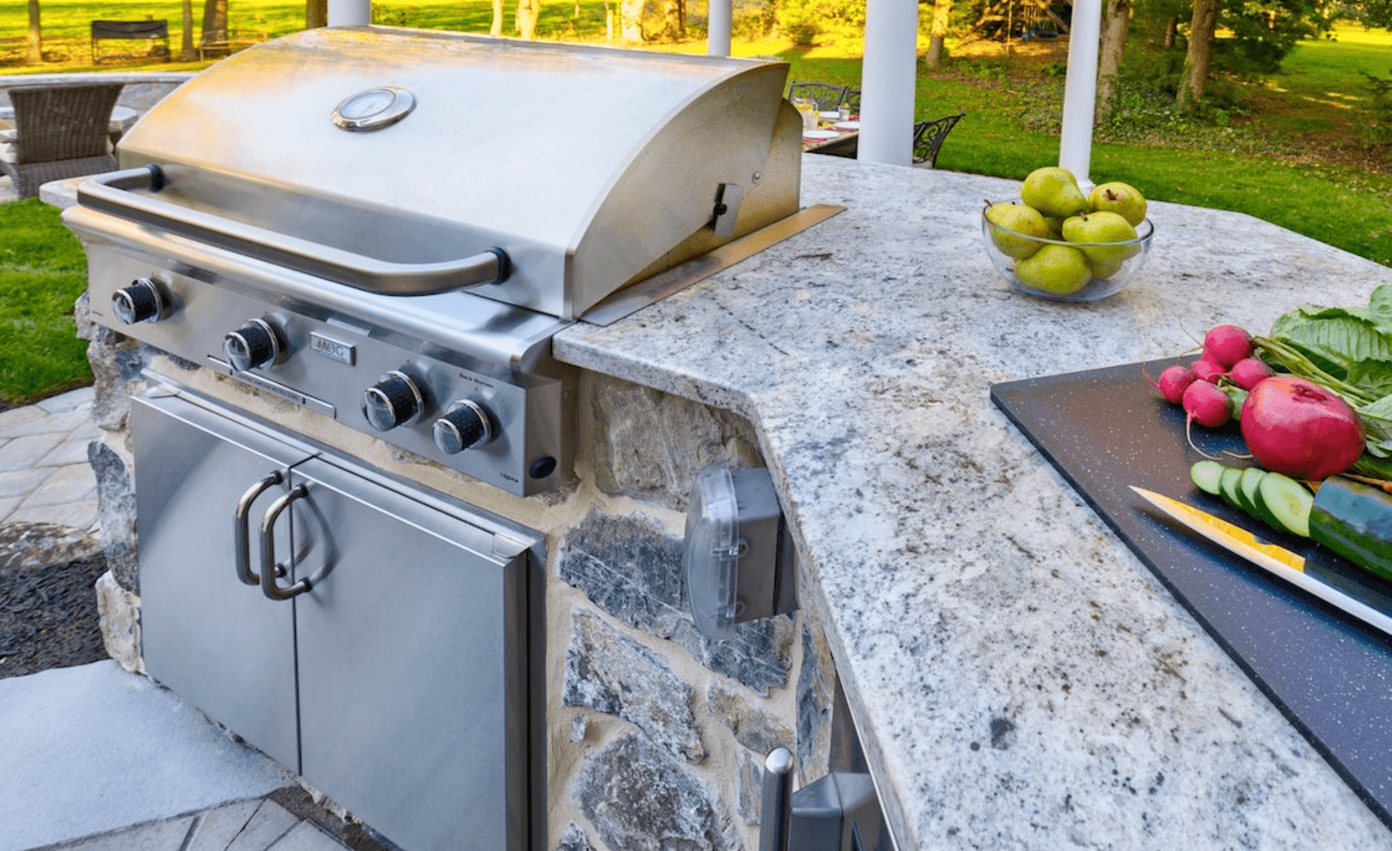 Stone worktop for stainless steel BBQ cabinet