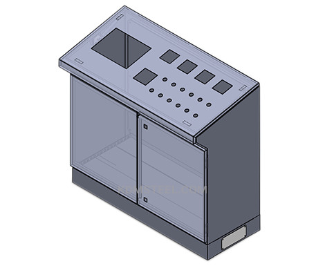 push button desk console enclosure