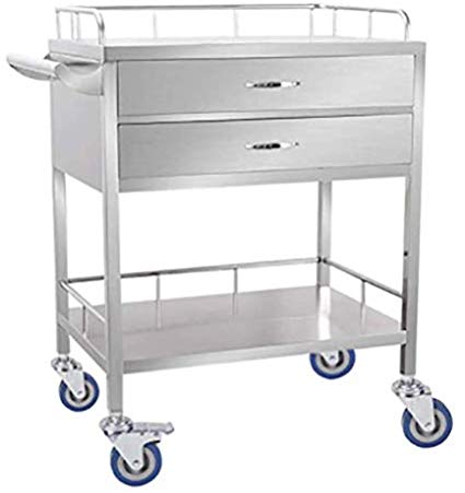 Double Layers with drawer Medical Stainless Steel Cart