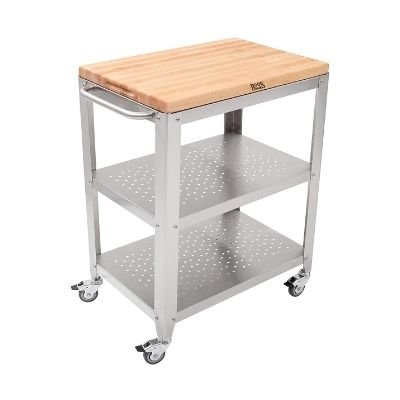 Removable Maple Cutting Board Top Stainless Steel Kitchen Cart