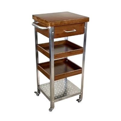 Solid Wood Base Stainless Steel Kitchen Cart