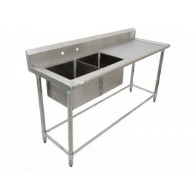 Stainless Steel Commercial Kitchen Worktop 2 Sink